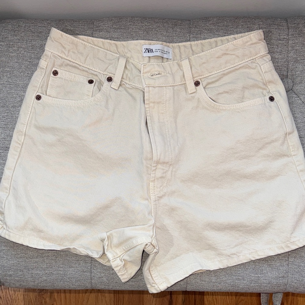 Zara Cream Denim Shorts